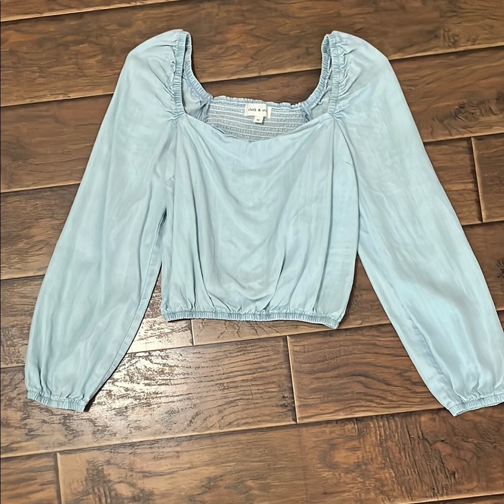 Cloth & Stone Gray Smocked Puff Sleeve Blouse
